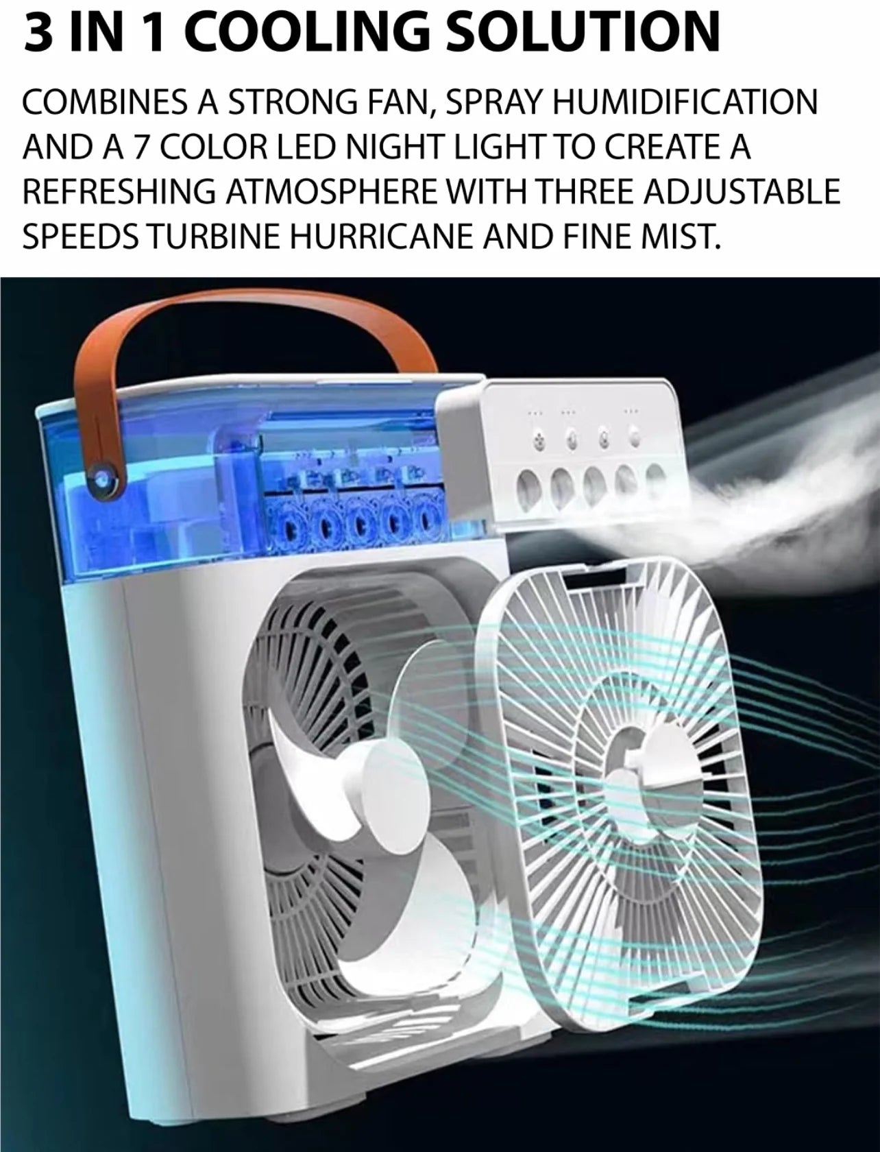 Portable Air Cooler Fan with Mist and Color Light